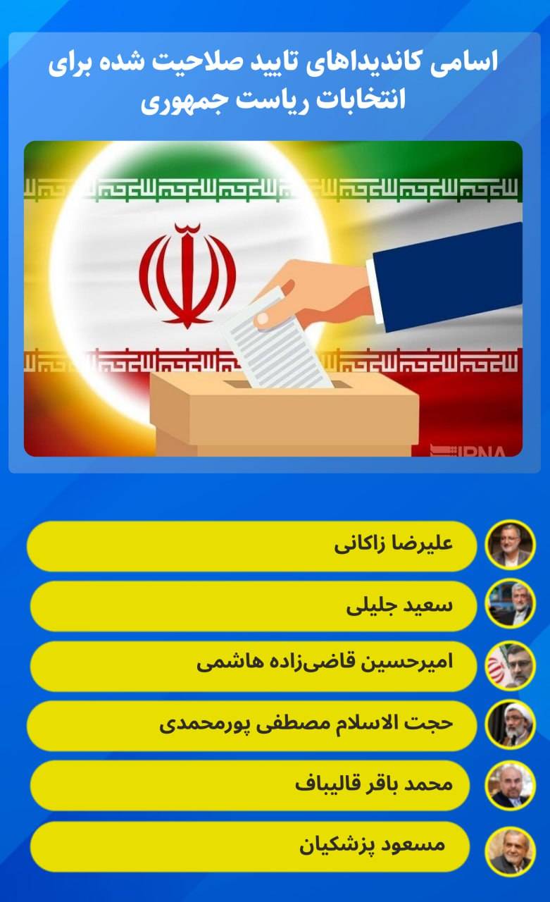 اسامی کاندیداهای تایید صلاحیت شده برای انتابات ریاست جمهوری